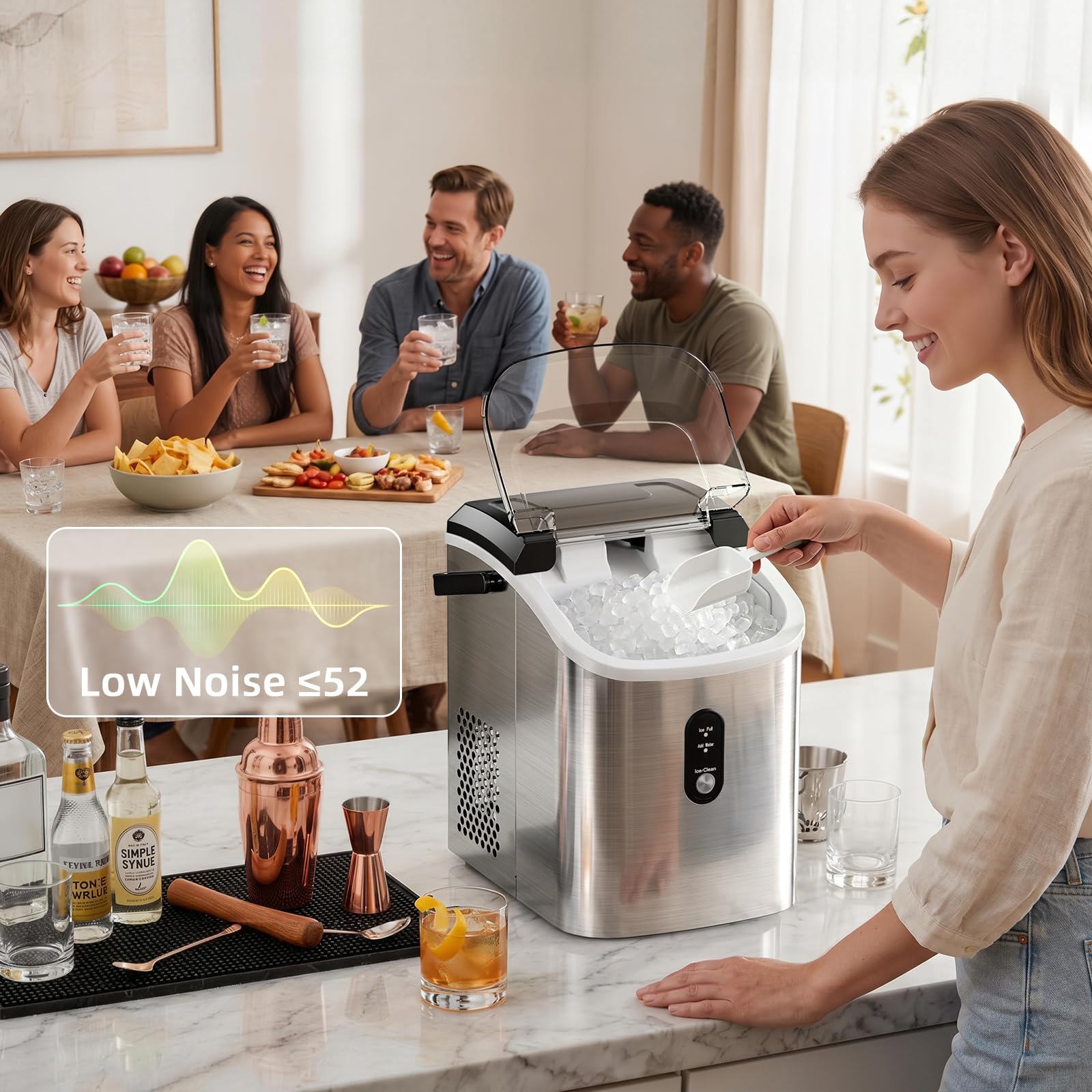 Antarctic Star Nugget Ice Maker Countertop, 35lbs/24H Ice Machine, Soft Chewable Sonic Ice, Self-Cleaning, Fast Ice Ready in 8 Minutes, Compact Design with Handle, Stainless Steel Black