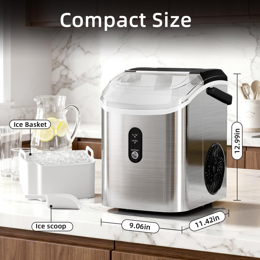 Antarctic Star Nugget Ice Maker Countertop, 35lbs/24H Ice Machine, Soft Chewable Sonic Ice, Self-Cleaning, Fast Ice Ready in 8 Minutes, Compact Design with Handle, Stainless Steel Black