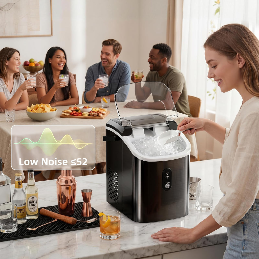 Antarctic Star Nugget Ice Maker Countertop, 35lbs/24H Ice Machine, Soft Chewable Sonic Ice, Self-Cleaning, Fast Ice Ready in 8 Minutes, Compact Design with Handle, Stainless Steel Black