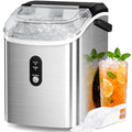 Antarctic Star Nugget Ice Maker Countertop, 35lbs/24H Ice Machine, Soft Chewable Sonic Ice, Self-Cleaning, Fast Ice Ready in 8 Minutes, Compact Design with Handle, Stainless Steel Black