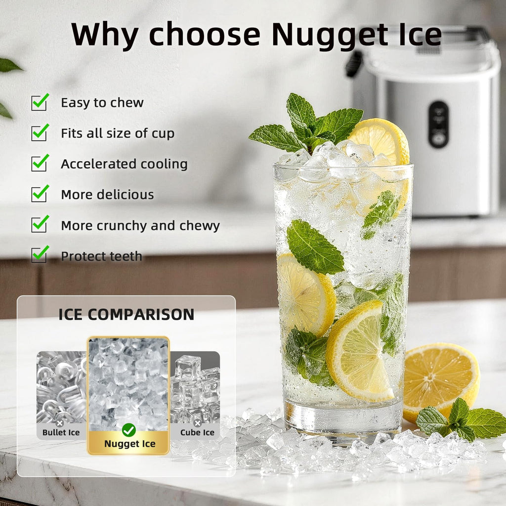 Antarctic Star Nugget Ice Maker Countertop, 35lbs/24H Ice Machine, Soft Chewable Sonic Ice, Self-Cleaning, Fast Ice Ready in 8 Minutes, Compact Design with Handle, Stainless Steel Black